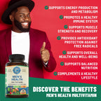 Whole World Wellness Mens Daily Multivitamin Multimineral Supplement for Energy, Focus, Stamina & Performance. Made for Men with 30+ Nutrients, Fruit & Energy Blend. Mens Vitamins, Made in The USA.