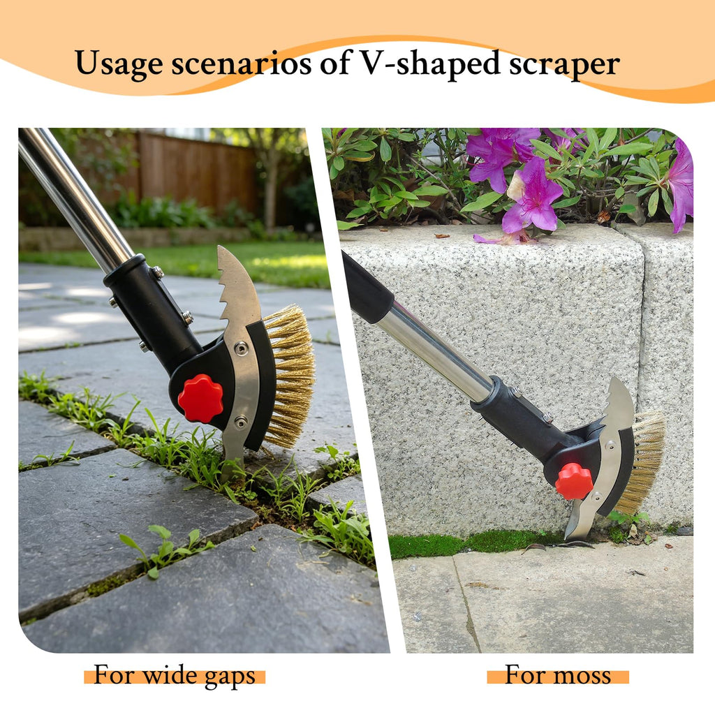 Crack Weeder Tool for Driveway & Patio, Crevice Weeding Tool with Long Handle, Stainless Steel Weed Remover for Sidewalk, Garden, Lawn