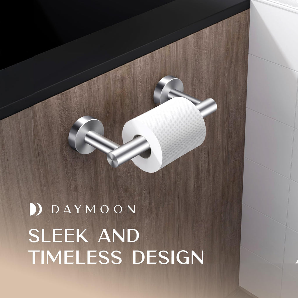 Day Moon™ Toilet Paper Holder Wall Mount, Modern Roll Holder for Bathroom, Stainless Steel Rustproof Double Post Pivoting Tissue Roll Holder for Bathroom, Classic, Brushed Nickel