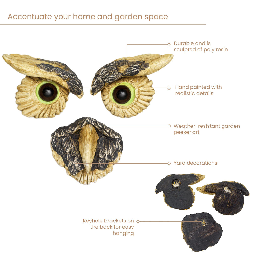 Bits and Pieces - 'Owl Face' Tree Hugger - Yard Decoration - Whimsical Tree Sculpture – Outdoor Tree Face - Garden Decoration - Garden Peeker Yard Art
