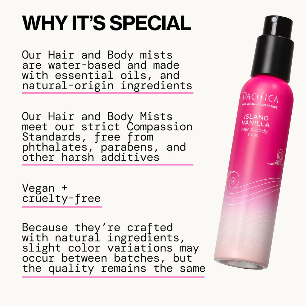 Pacifica Hair Mist Perfume & Full Body Spray for Women - Island Vanilla Body Mist Fragrance w/Sugar, Vanilla & Sandalwood Clean Beauty Alcohol-Free, Vegan & Cruelty-Free, 5 oz
