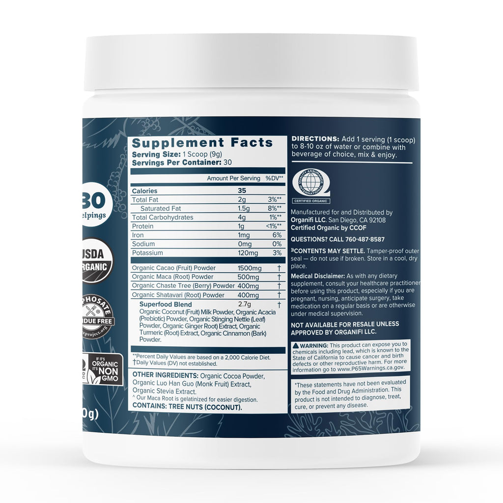Organifi Harmony - Hormone Balance for Women with Cacao Superfood Powder, 30 Servings
