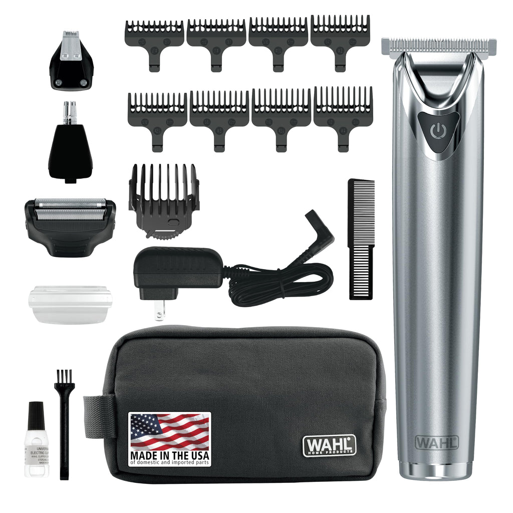 Wahl Stainless Steel Lithium Ion Plus - Beard Trimmer and Shaver for Men | Nose and Ear Hair Trimmer | US Version | Dual Voltage (Needs Plug Adapter) | Model 9864SS