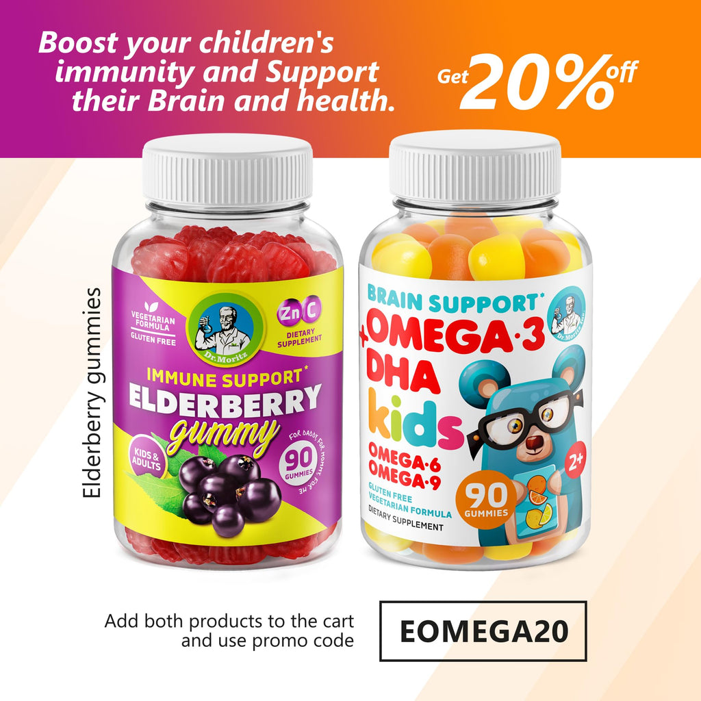 DR. MORITZ Vegan Omega 3 Gummies for Kids and Toddlers (90 Count), Omega 3 Kids Gummies for Brain and Heart Health, No Fish Oil and Gluten Free