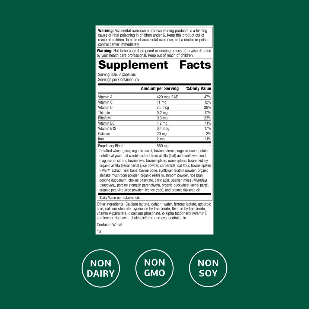 Standard Process Catalyn with Iron - Energy & Metabolism Support - Includes Vitamins A, C & D - Non-Dairy & Non-Soy - 150 Capsules (75 Servings)
