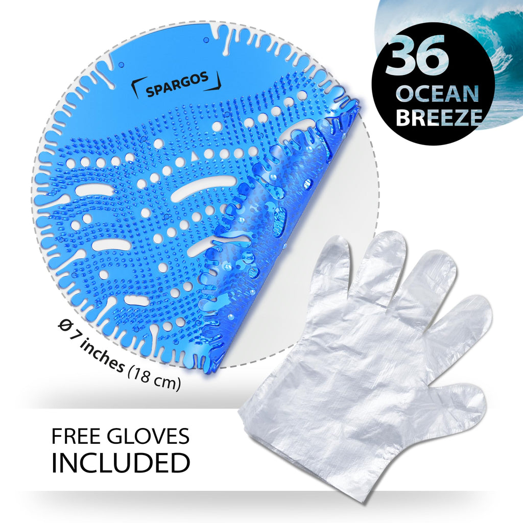 Spargos Urinal Screen Deodorizer, 36 Pack Ocean Breeze Pads