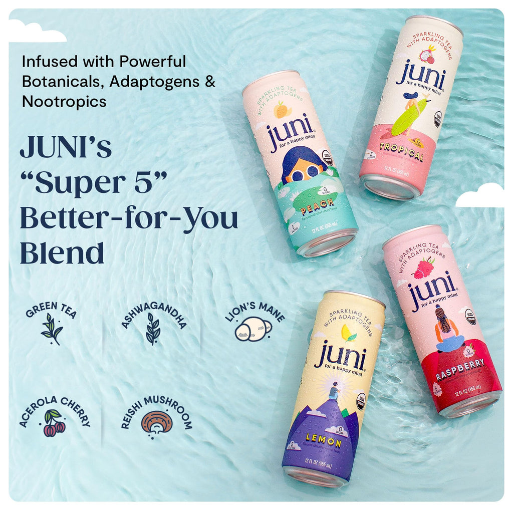 Juni Sparkling Adaptogen Drink, Mood and Focus, Variety 12 Pack