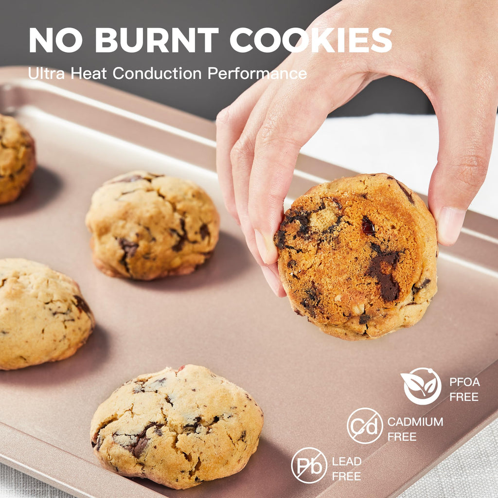 HONGBAKE Cookie Sheets, Baking Sheet Set, Nonstick Oven Pan with Wider Grips, 3 Pack Half/Jelly Roll/Quarter Baking Tray, Premium & Dishwasher Safe