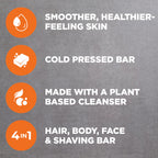 Dove Men+Care Cleansing Bar Soap Blood Orange + Sea Salt 4 Bars to Rebuild Skin in the Shower, a 4in1 Hair, Body, Face & Shaving Bar with Plant-Based Cleanser and Natural Oils 5 oz