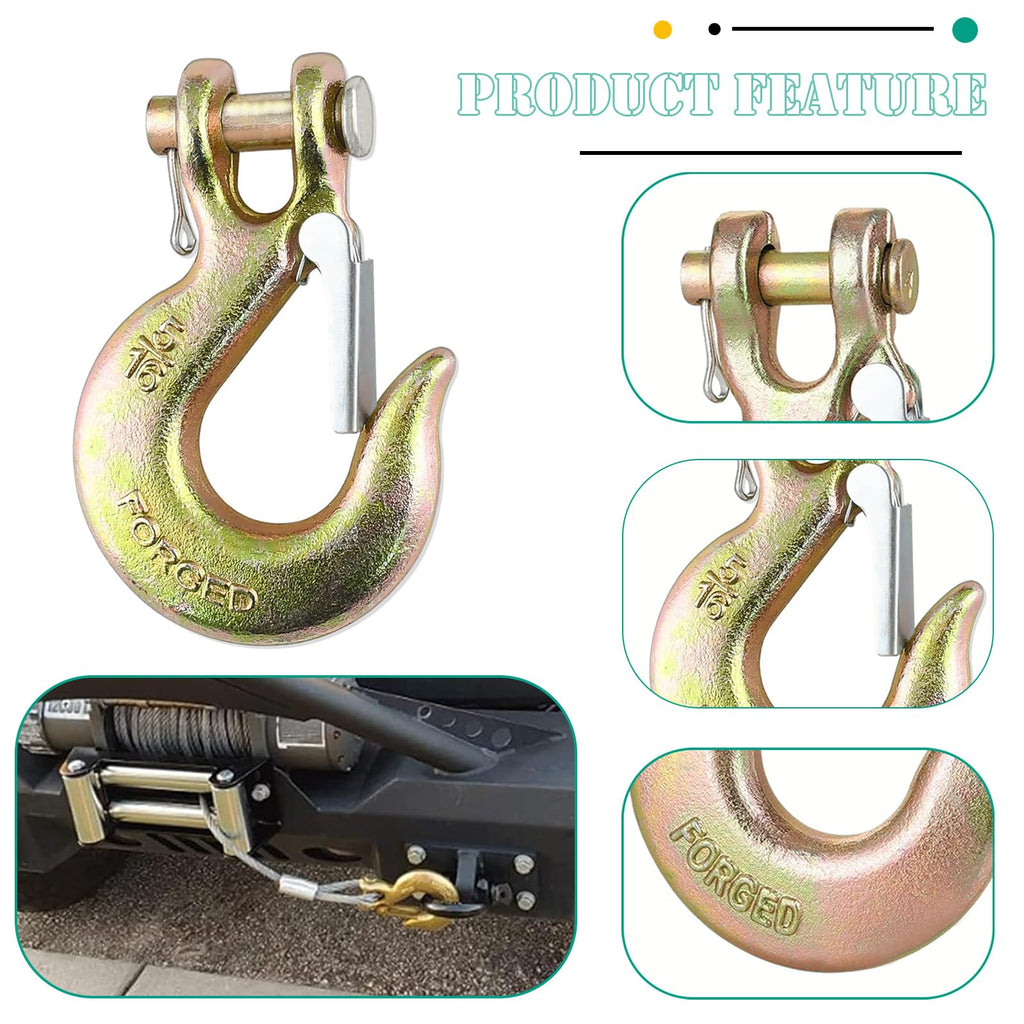 5/16" Clevis Slip Hook with Safety Latch, 4 Pack Heavy Duty Clevis Chain Hook for 5/16" Grade 70 Transport Chain, 14000LBS Capacity for Heavy Load
