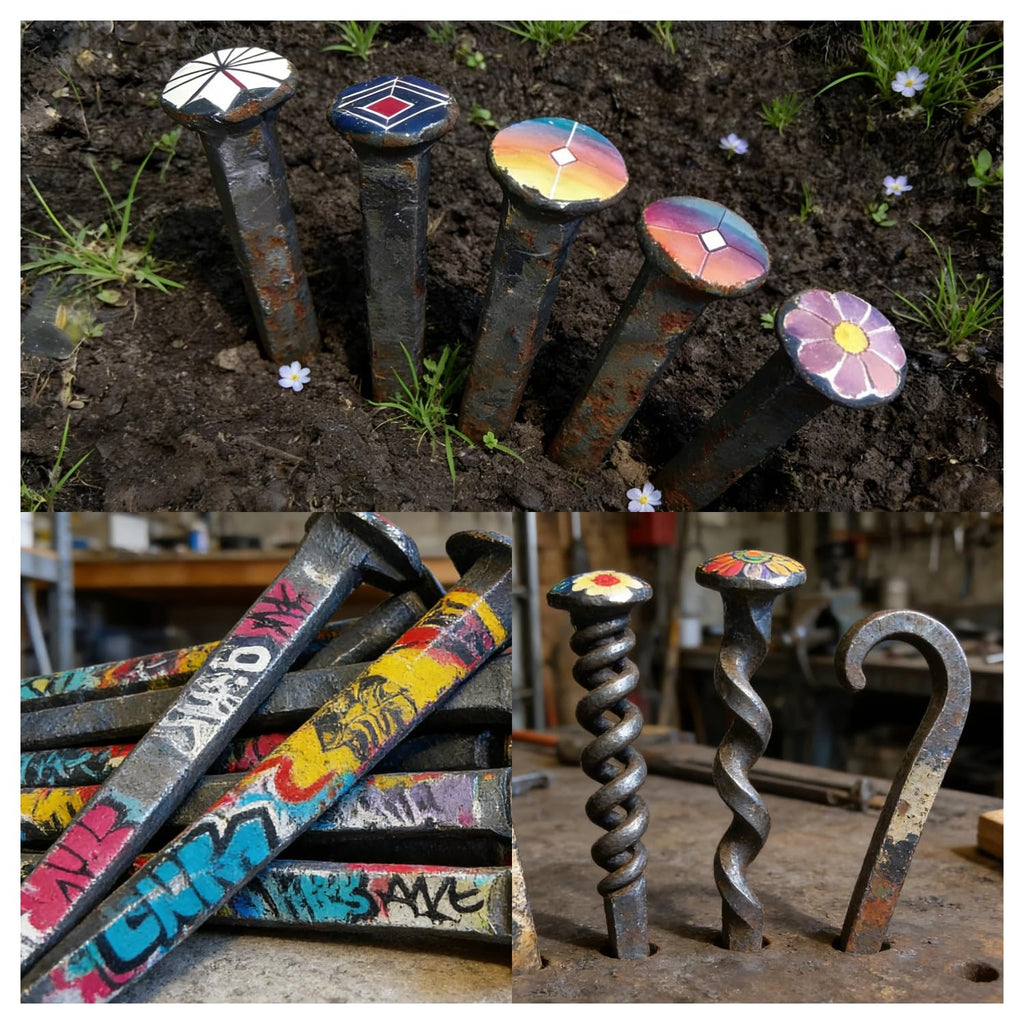 5 Pack 6.5 Inch Railroad Spikes Carbon Steel Large Size, Heavy Duty Bulk Metal Railway Spikes Rusting Blacksmithing Gifts for Knife Forging, Home Garden Art Decor, Outdoor Stakes Hang