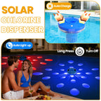 AquClor 2026 New Pool Chlorine Floater,Large Capacity Chlorine Floaters for 5 * 3'' Chlorine Tabs,Solar Chlorine Floater w/Light,Adjustable Floating Chlorine Dispenser for Pool,Hot Tub,Blue