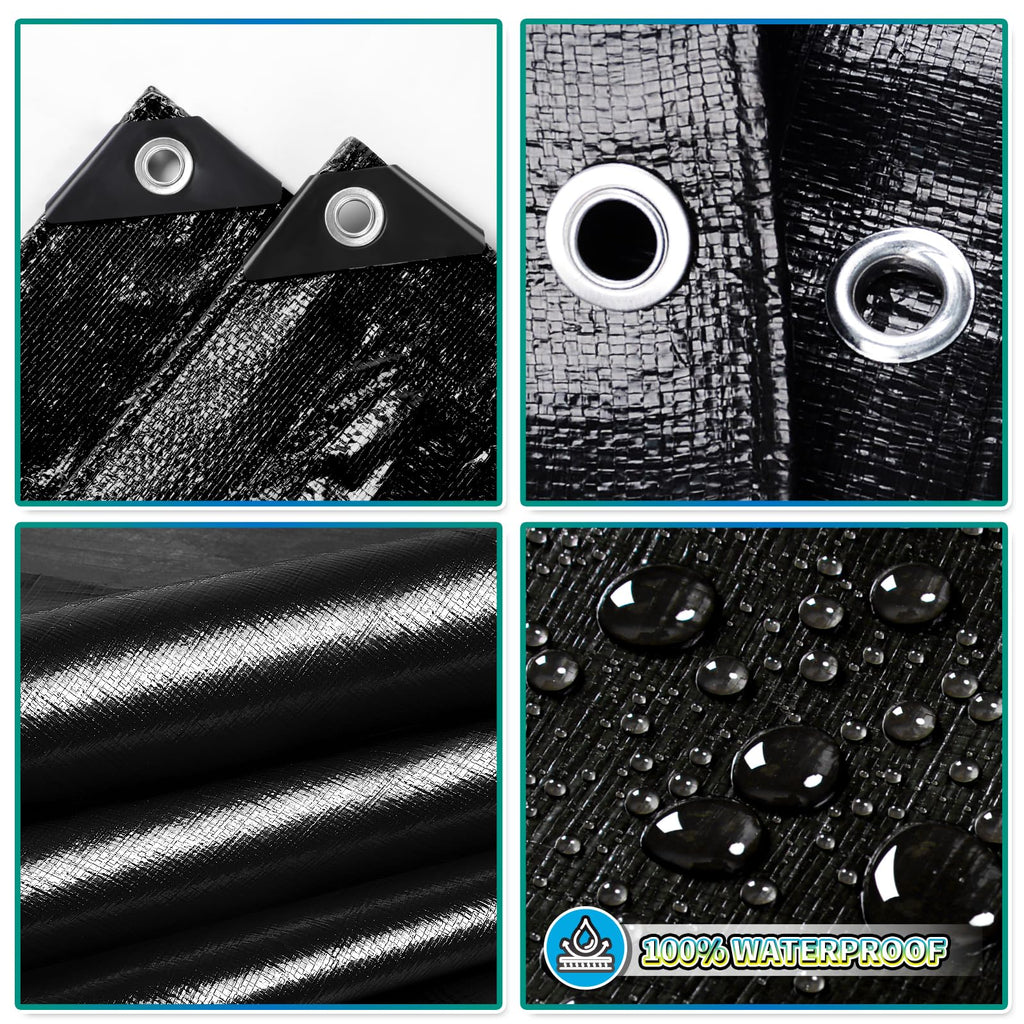 TA*RP YXCN Black Tarp 20x30 Feet, 10 Mil Thick Waterproof Poly Tarps Cover UV Resistant, Rip & Tear Proof with Metal Grommets Every 20 Inches