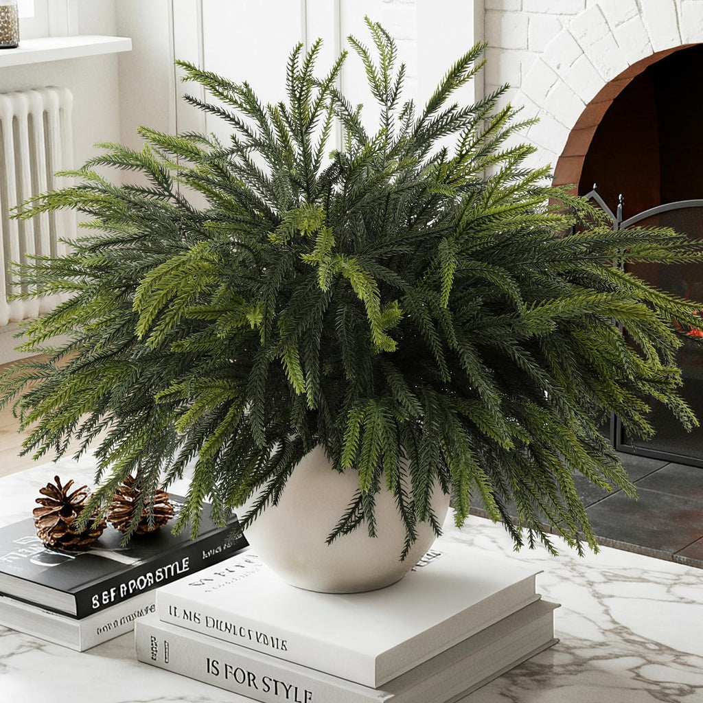 12Pcs Christmas Norfolk Pine Stems, 24'' Real Touch Branches Greenery Picks