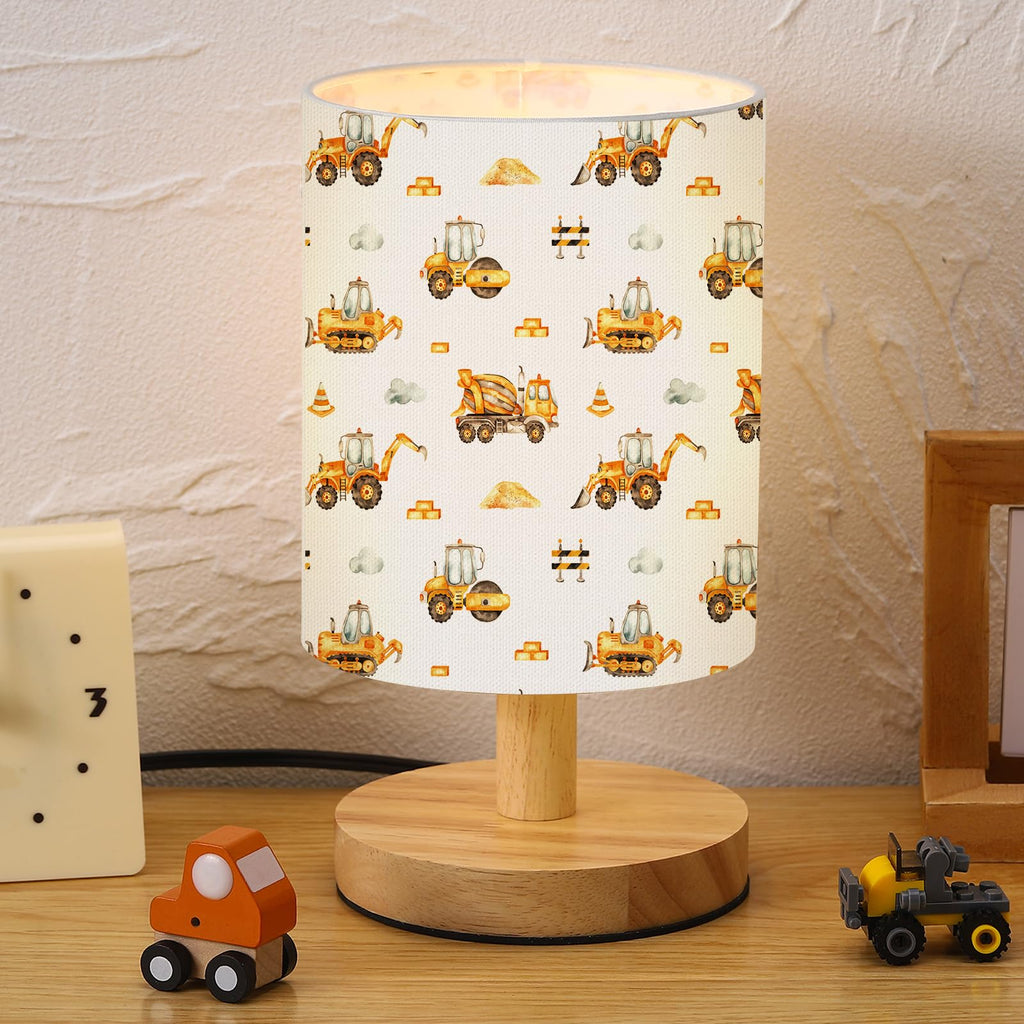 VIHOSE Car Kids Table Lamp for Bedroom Kids Bedside Lamp with Linen Wooden Nightstand Cartoon Nursery Lampshade for Girls Boys Living Room