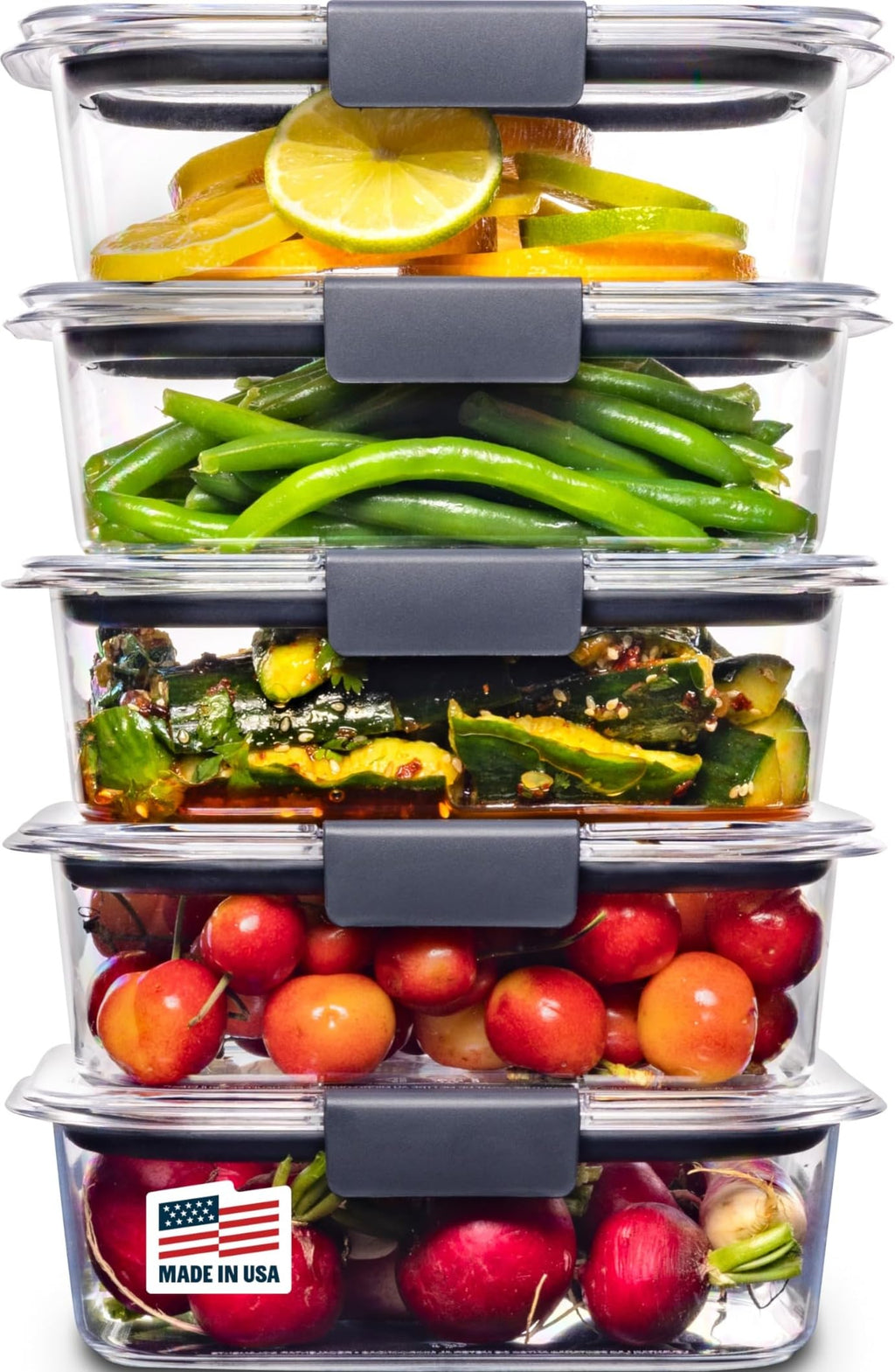 Rubbermaid Brilliance Tritan Plastic Food Storage Containers BPA Free Airtight Lids Ideal for Lunch Meal Prep & Leftovers Set of 5 (3.2 Cup)