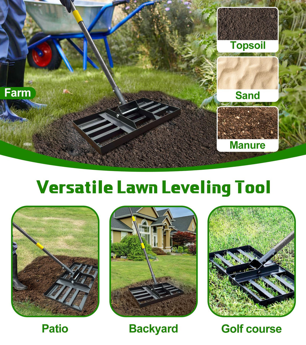 Lawn Leveling Rake 17x10 Inch , Heavy-Duty Yard Leveling Rake 6.2FT