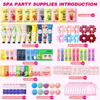 100 PCS Spa Party Supplies for Girls , Spa Party Favors Include Face Masks Skincare, Hand Cream, Lip Balm, Under Eye Patches, Lip Mask and Foot Bath Bombs, Spa Birthday Sleepover Party Supplies