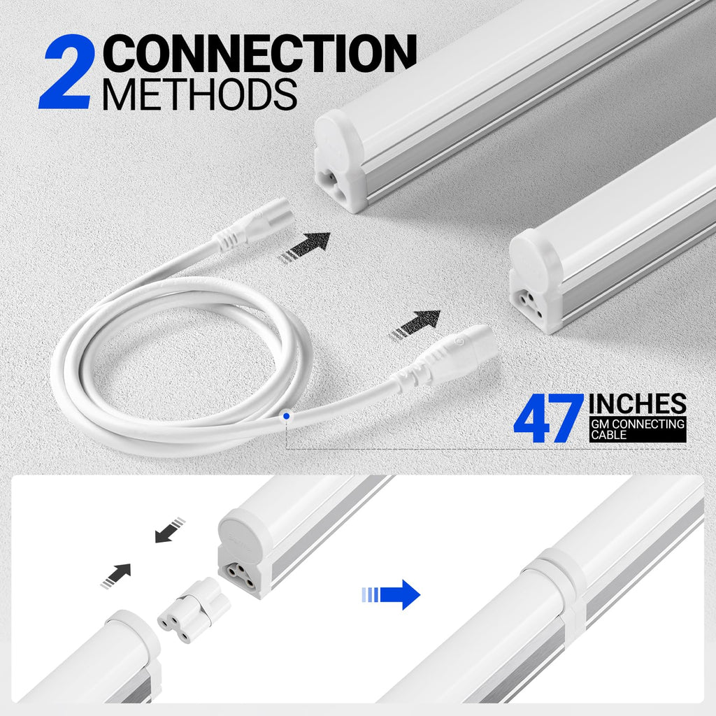 Barrina T5 3FT LED Shop Light, 1900lm, 5000K Daylight White, 16W Utility Light Fixture, Commercial Bay Light for Workshop Garage, Corded Electric with ON/Off Switch, 6 Packs