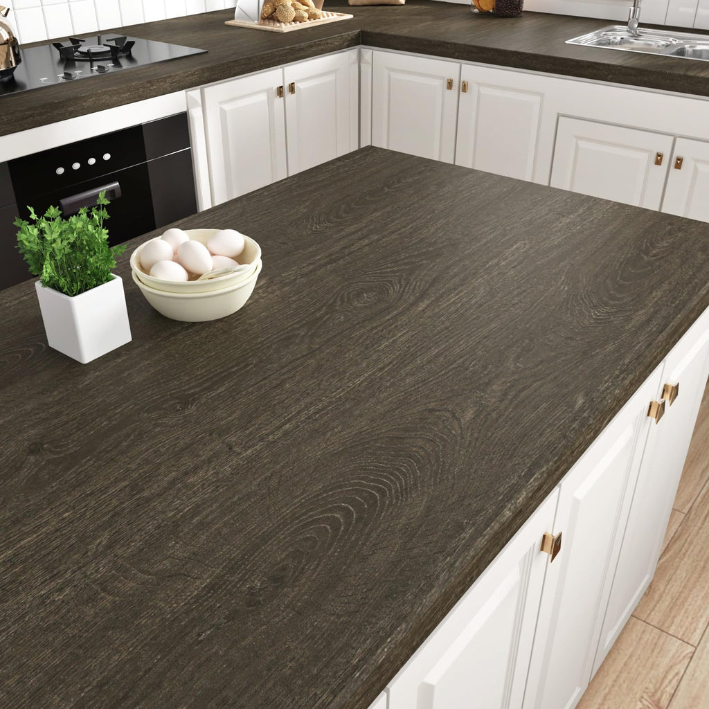 WESTICK Brown Wood Contact Paper for Countertops Waterproof Vinyl Wood Grain Wallpaper Peel and Stick Countertop Oil-Proof Wooden Contact Paper for Dining Tables Kitchen Cabinets Desk 15.8"x196"