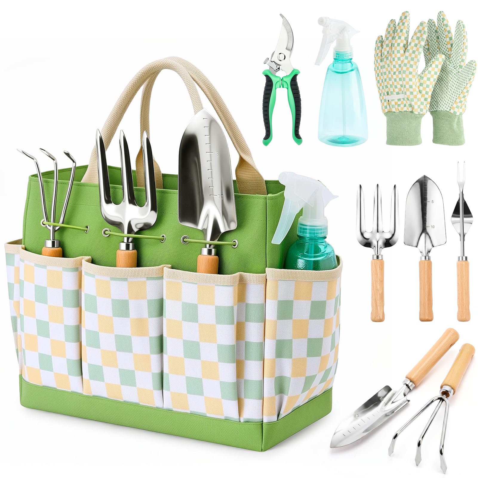 Gardening Tool Set, 9-Piece Heavy Duty with Durable Tote Bag, Ergonomic Rust-Resistant Garden Tools, Ideal Gardening Kit Gifts for Women, Gardener, Beginning Gardener