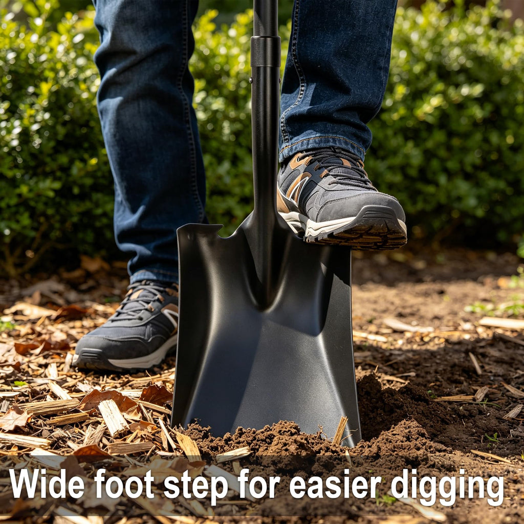 AgroPro Square Shovel for Digging, Heavy Duty Metal Shovel with Long Fiberglass Handle, 58-Inch Flat Garden Shovel for Transfer Soil, Sand, Gravel, Landscaping