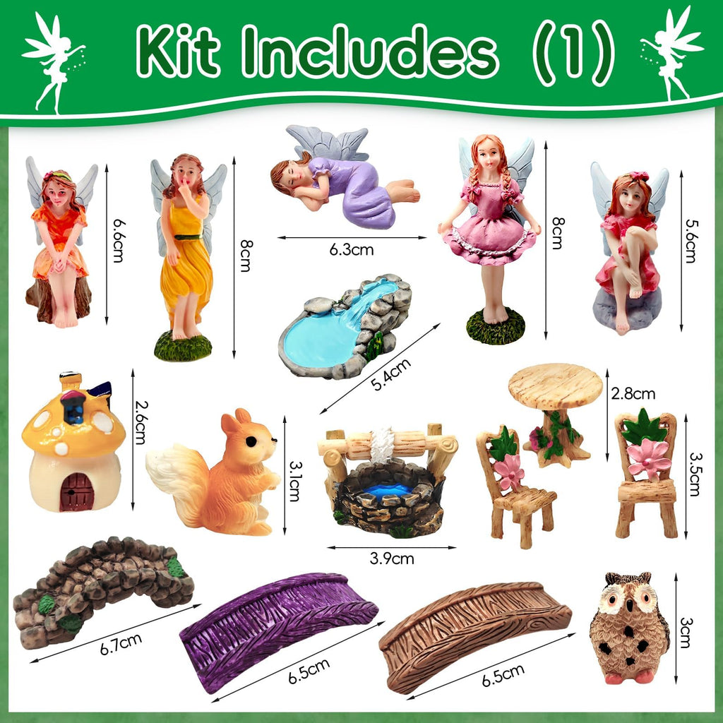 MTWENWENZY 114 Pcs Miniature Fairy Garden Accessories Kit Resin Elves Animal Figurines Decor Micro Landscape Ornaments for DIY Micro Dollhouse