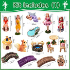 MTWENWENZY 114 Pcs Miniature Fairy Garden Accessories Kit Resin Elves Animal Figurines Decor Micro Landscape Ornaments for DIY Micro Dollhouse
