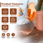 Copper Mesh Rodent Control Roll, 5 in x 202 ft, with Scissors and Gloves