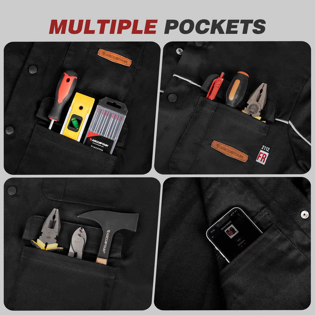 ARCCAPTAIN Welding Jacket, 11oz Flame Resistant (FR) Cotton Welding Jackets for Men and Women, Durable Welder Jackets With 4 Multi-purpose Pockets for Welder's Work, Cutting and Grinding