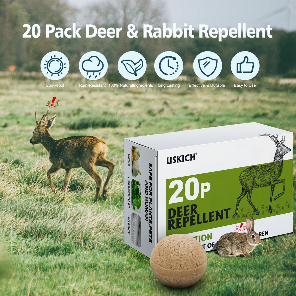 20 Pack Deer Repellent, Rabbit Repellent, Deer Deterrent, Powerful Deer Repellent Outdoor for Plants, Rabbit Repellant for Garden, Deers Repellent for Outdoor Tree Yard, Safe for Deer and Plants