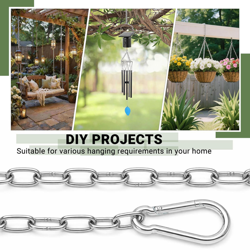 10 Feet SUS304 Stainless Steel Chain with 2PCS Detachable Chain Link, Hanging Chain Link Light Duty Chain, Heavy Duty Hanging Chain for Home Outdoor Camping, Thickness 0.08 inches