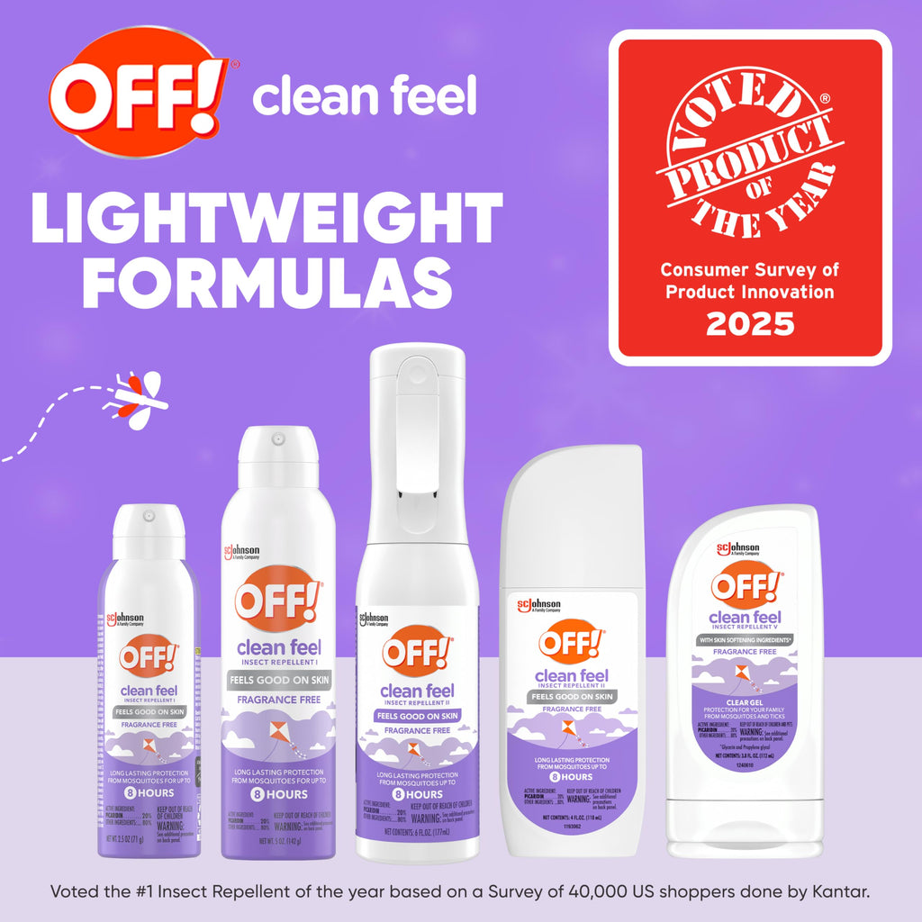 Off! Clean Feel Travel Size Insect Repellent Aerosol with 20% Picaridin - Bug Spray for Long-Lasting DEET-Free Protection from Mosquitoes, Fragrance-Free Pest Control for Ticks & Flies, 2.5 oz