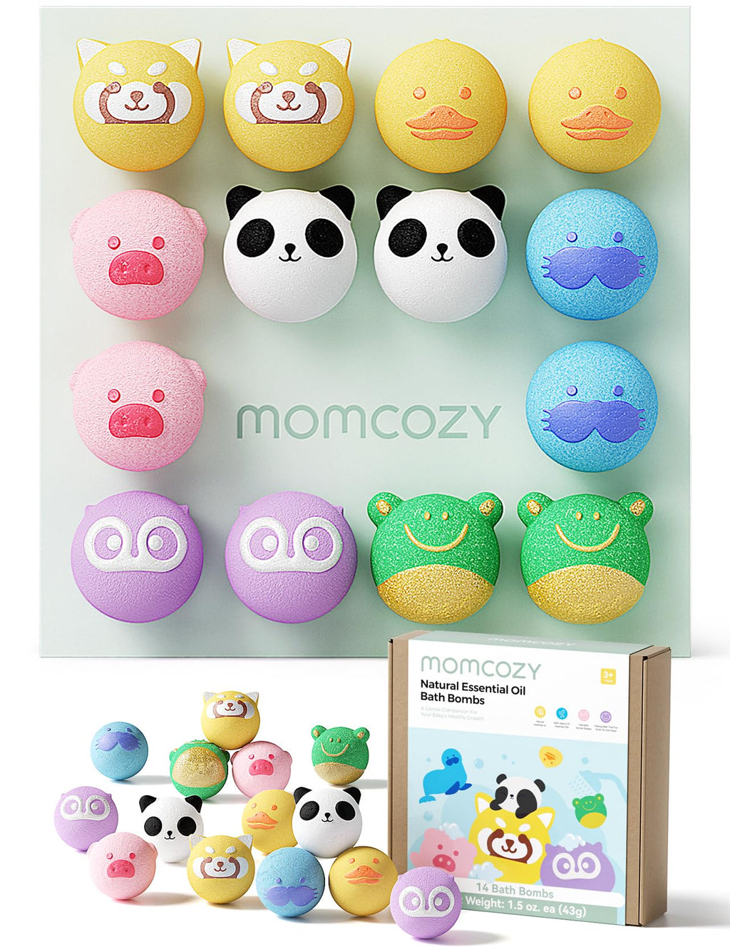 Momcozy 14-Pack Animal Bath Bombs with Essential Oil, Ideal Christmas Gift for Happy Educational & Fun Bath Time, Bath Bombs Kit with 7 Cute Animal Shapes, Ideal Gifts for Kids Girls Boys Toddler