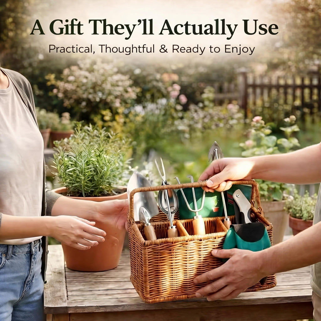Garden Tool Set, Wicker Basket, Raised Bed Gardening, Women's Garden Gift