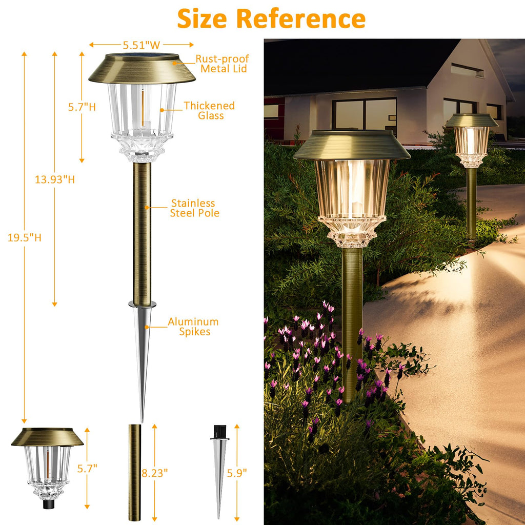XMCOSY+ Solar Pathway Lights Waterproof - 6 Pack Solar Lights Outdoor, 10-40 LM Dimmable Outdoor Solar Light for Yard Pathway Garden Driveway Walkway (Bronze)