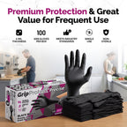 GripProtect Precise Black Nitrile Gloves 4 Mil, Chemical Resistant Gloves