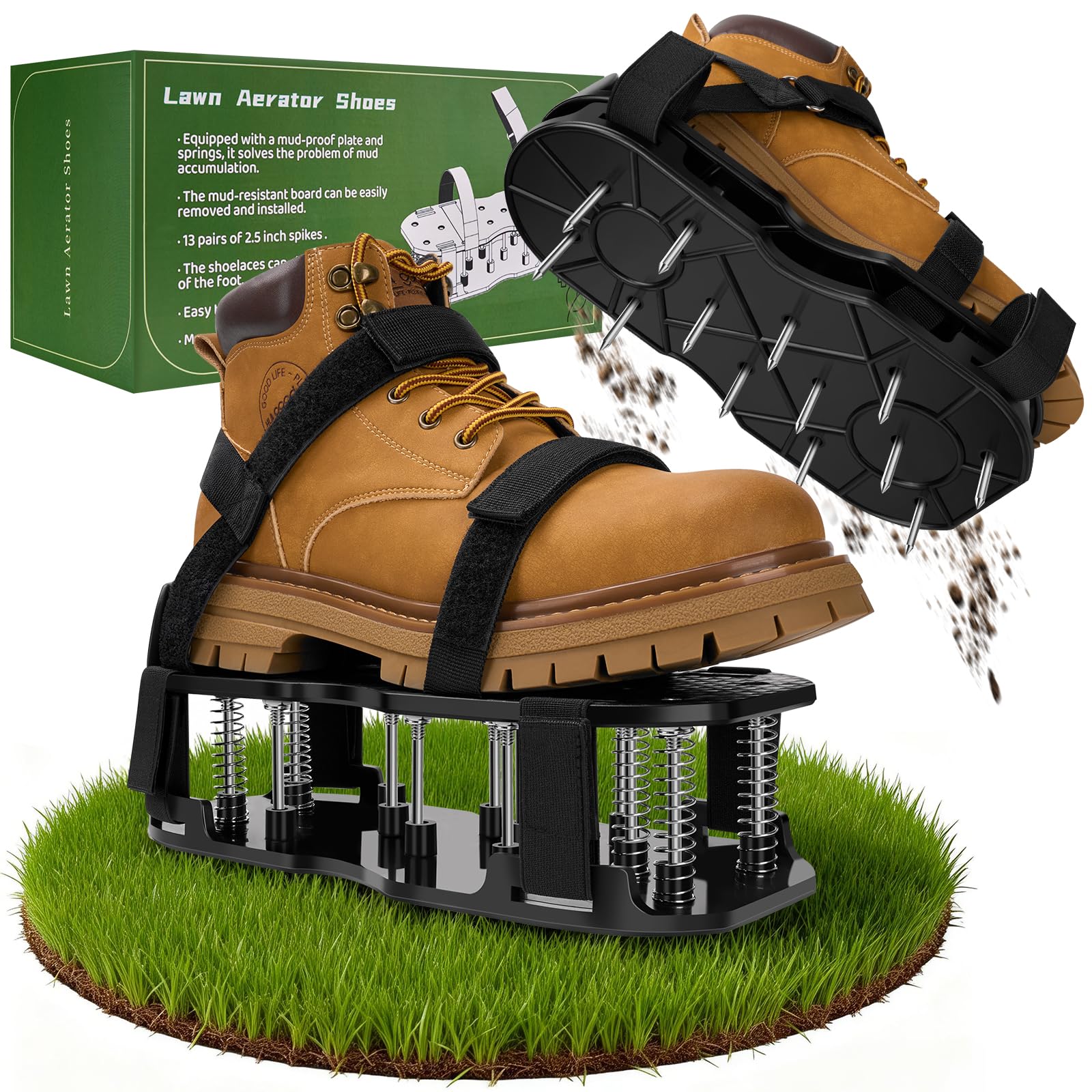 DWAEEGG Lawn Aerator Shoes, Pre-Installed Two-Layer Spike Aerator Shoes Tool with Hook-and-Loop Adjustable Straps, Durable and Self-Cleaning for Patio Garden Soil and Plat Grassland