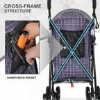 MoNiBloom 4 Wheels Pet Stroller, Easy-Fold Umbrella Shaped Dog Cat Jogger Stroller w/Storage Bag & Visible Mesh for Small/Medium Dogs Cats Plaid
