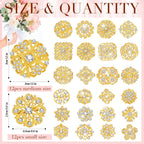 Kigeli 124 Pcs Rhinestone Bouquet Brooches Pins for Bridal Wedding,Gold