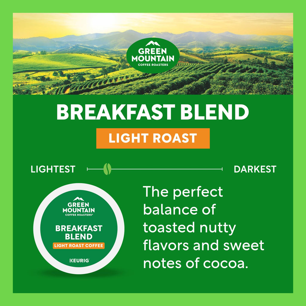 Green Mountain Coffee Roasters Breakfast Blend, Single-Serve Keurig K-Cup Pods, Light Roast Coffee Pods, 32 Count
