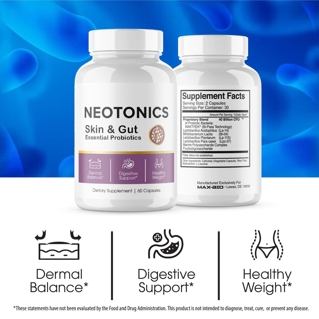 Official... 5 Pack Neotonics Skin and Gut Essential, Neotonics Skin & Gut, Neotonics Advanced Formula Skin Gut, Neotonics Review Neo Tonics Skin and Gut Health Supplement Pills, Neotronics (300 Caps)