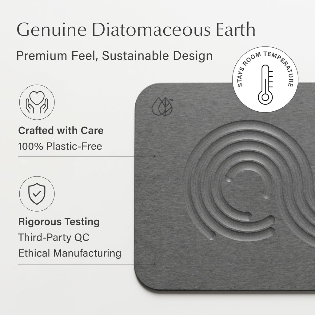 Dorai Home Bath Stone Mat 23.6"x15.4" – Quick-Dry, Non-Slip Diatomite Stone Bath Mat for Bathroom, Zen Slate