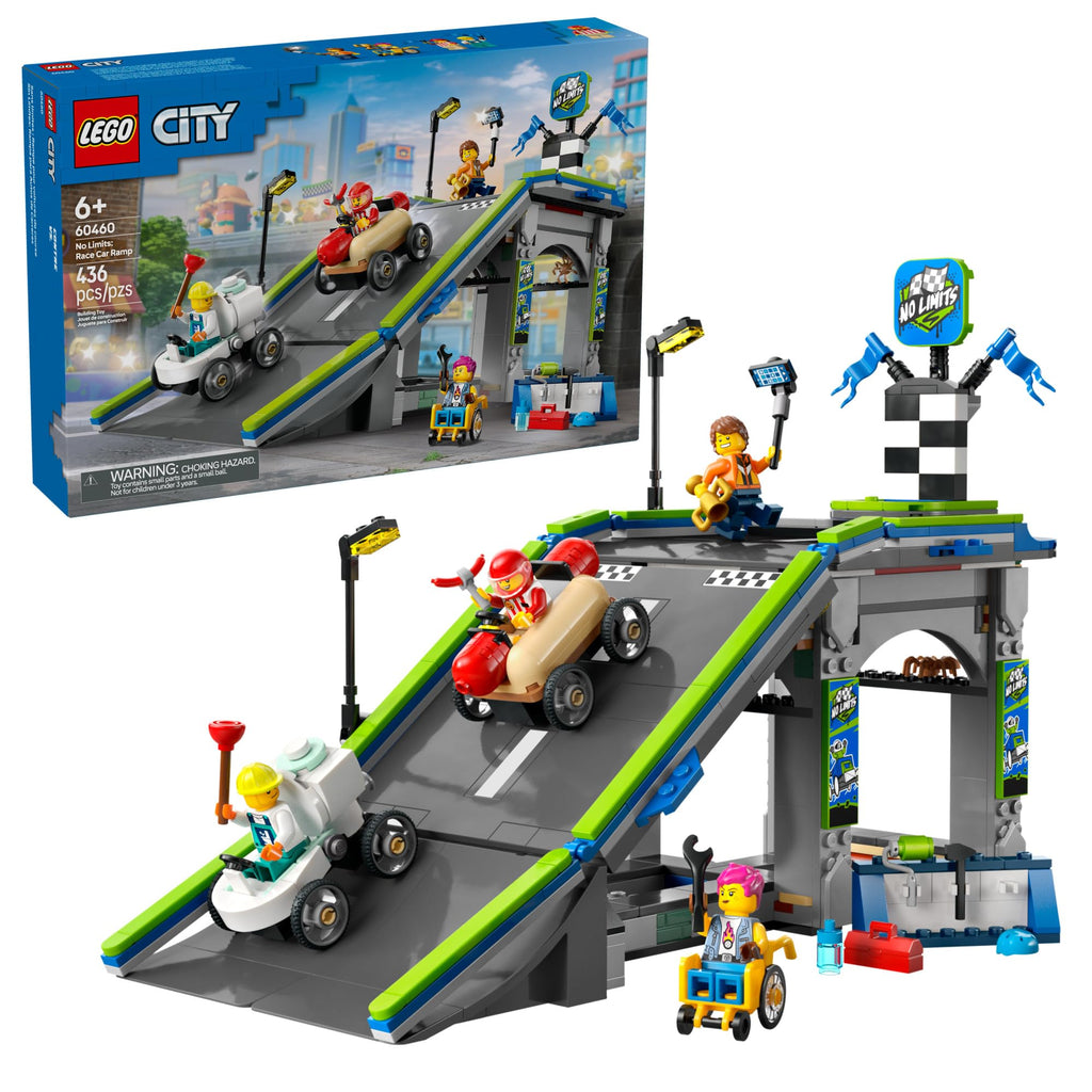 LEGO City No Limits: Race Car Ramp Track Toy - Building Toy for Kids, Boys and Girls, Ages 6+ - Soap Box Car Ramp for Racing with 2 Cars, 4 Minifigures, and Buildable Ramp - Gift Idea - 60460