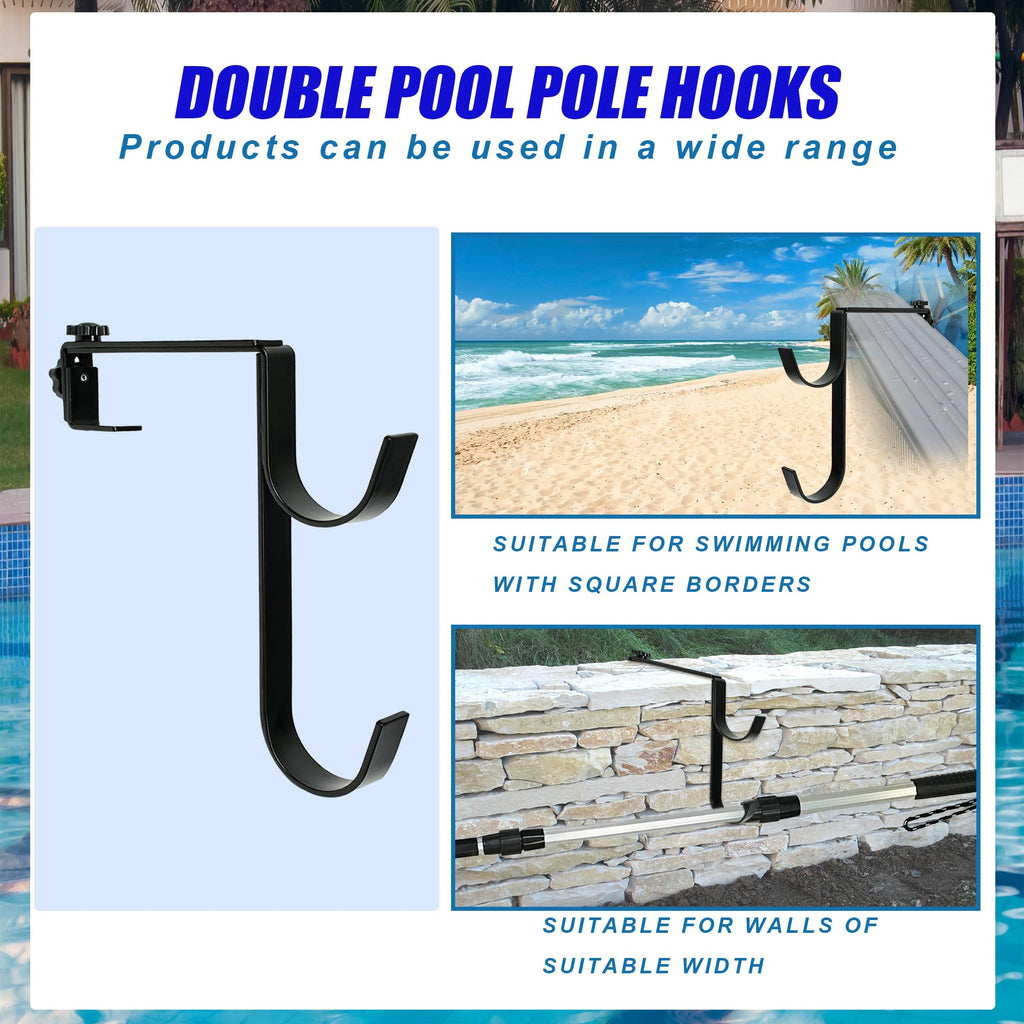Desunqin Metal Pool Pole Hangers for Above Ground Pool, Adjustable Double Hooks for Poles Skimmers, Heavy Duty Pool Tool Holder