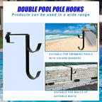 Desunqin Metal Pool Pole Hangers for Above Ground Pool, Adjustable Double Hooks for Poles Skimmers, Heavy Duty Pool Tool Holder