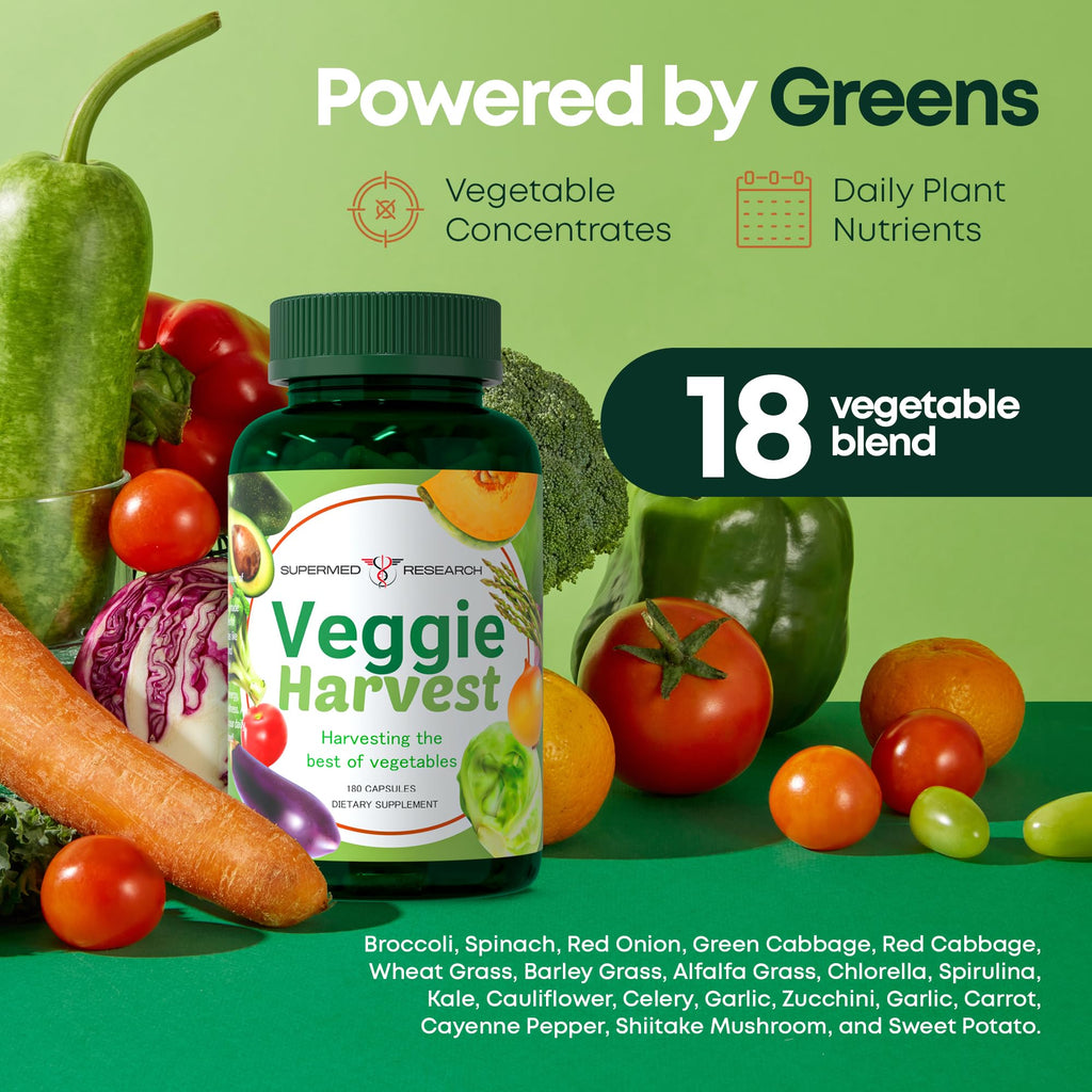 Supermed Research Fruits and Vegetables Supplements – 2 Pack Combination Fruit & Veggies Supplement – Whole Food Vitamins & Minerals for Adults – Superfood Veggie Vitamins for Adults (180 x 2, 360 Ct)