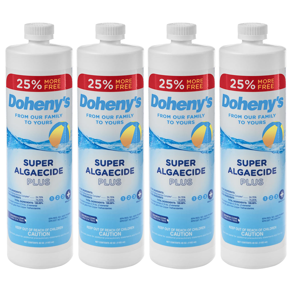 Doheny's Super Algaecide Plus | Pro-Grade | Effective Against Most Algae Types | 7.1% Chelated Copper (Reduces Staining) | Non-Foaming, No Clouding | Safe to Swim After Use | 4 x 40oz Bottles (160oz)