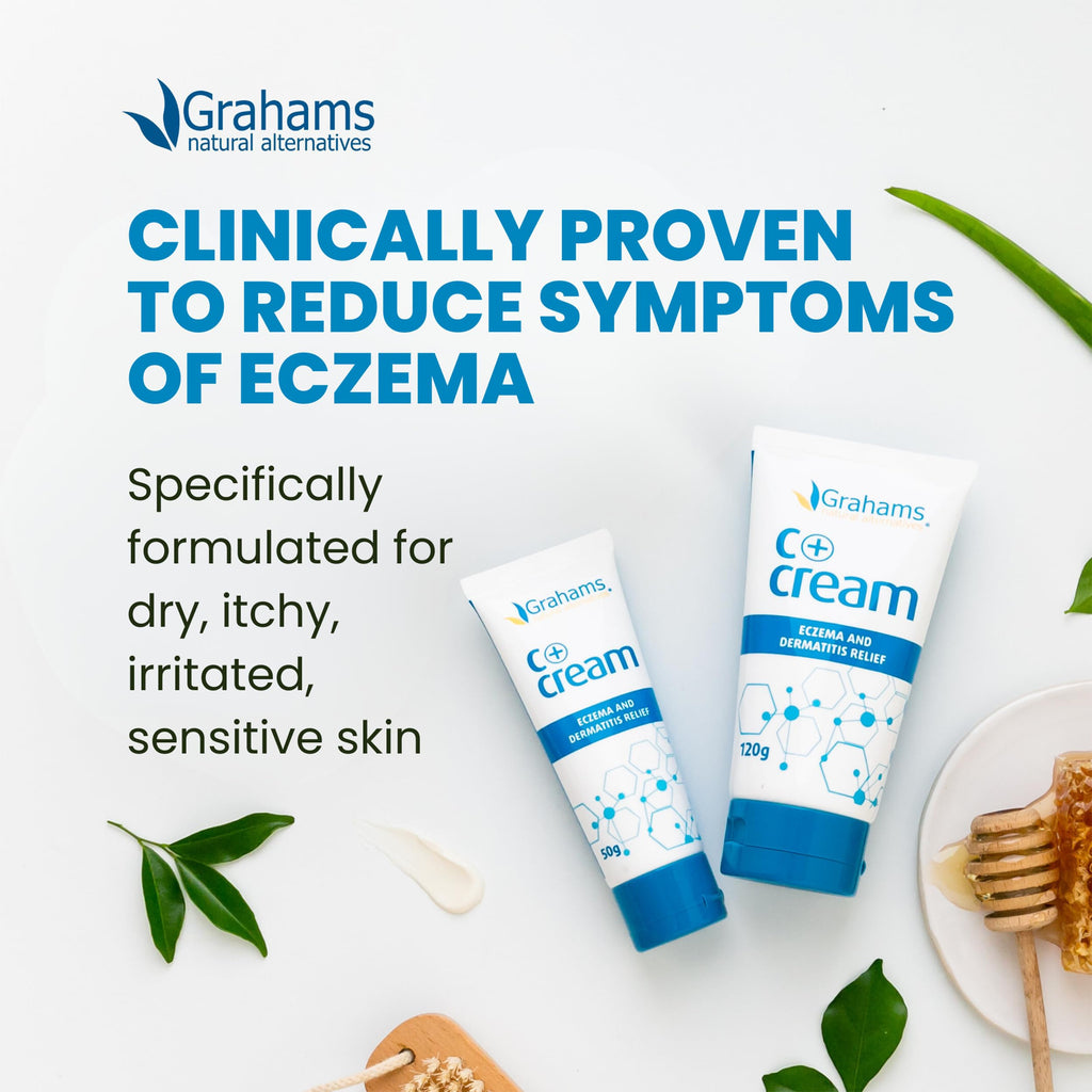 Grahams Natural C+ Eczema Relief Cream - Steroid-Free Moisturizer Soothes Dermatitis, Inflammation, Redness Treatment for Irritated, Dry Skin - All Natural Ingredients with Manuka Honey, (4.23oz)