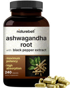 NatureBell Ashwagandha Root with Black Pepper Extract - 240 Capsules - High Strength Adaptogen for Calmness, Relaxation & Immune Support*